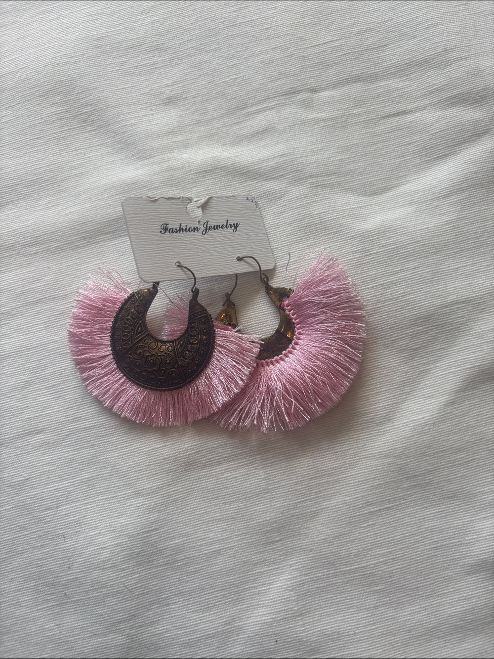 Fashion Jewelry Pink Tassel Crescent Hoop Earrings